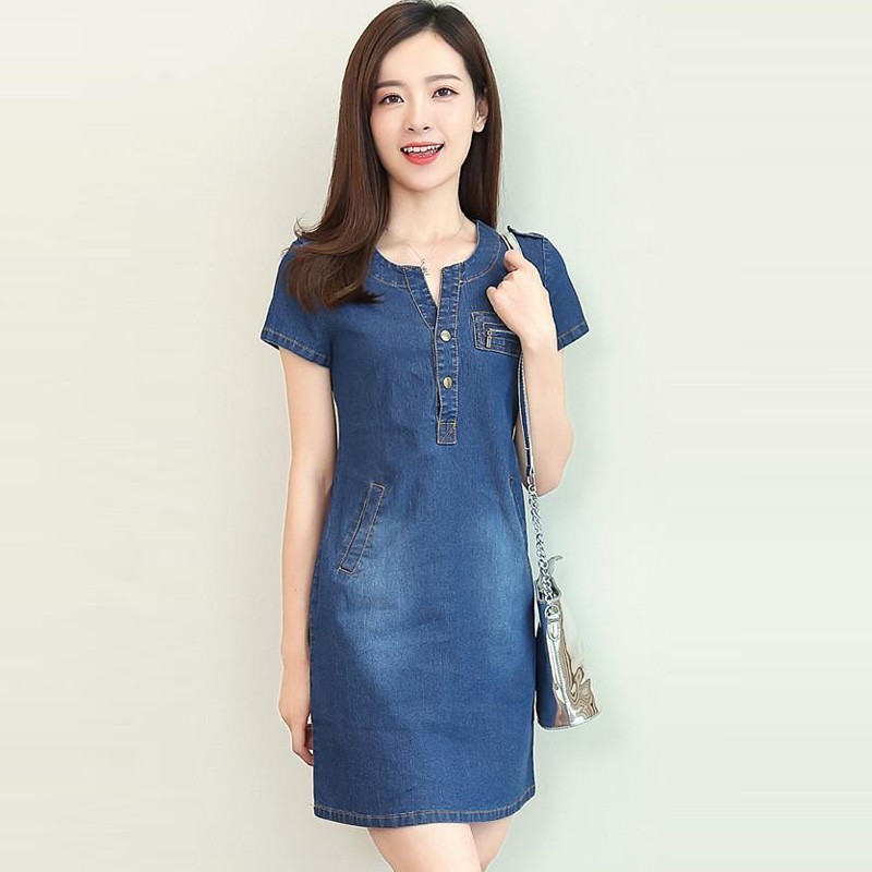 ĐẦM JEAN SUÔNG CỔ TRỤ PHỐI DÂY KÉO
